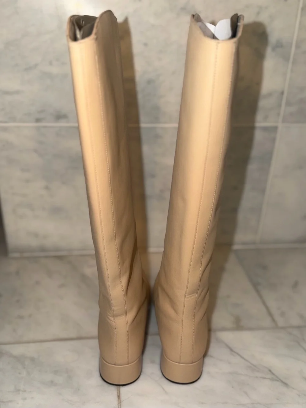 J Crew Roxie Knee-High Leather Boots in Light Beige Cream